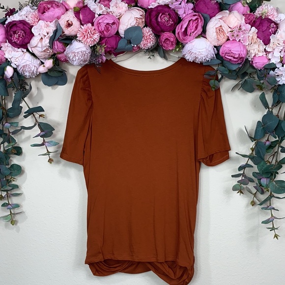 •express• Pumpkin Spice {twist hem} Puff Sleeved [burnt orange] NWOT T-Shirt - Picture 6 of 10